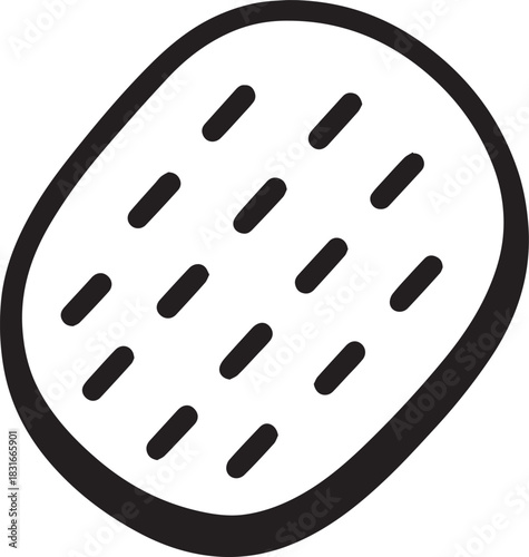 A stylized black and white potato chip, captured in minimalist vector art, perfect for culinary and food-related projects.