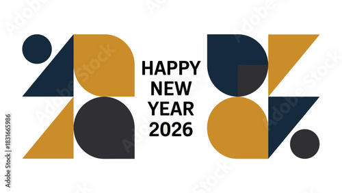 Happy New Year 2026: A cheerful greeting card design, symbolizing a fresh start with abstract graphic elements.