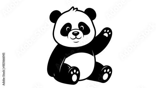 Cute cartoon panda waving happily, set against a simple white background, ideal for children's media