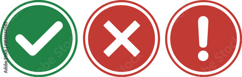 Icon check, cross, and exclamation mark set