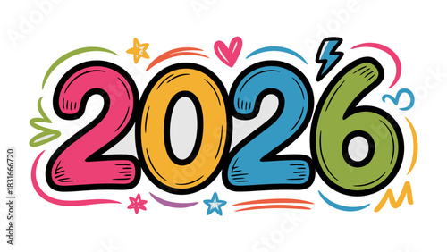 New Year's Eve 2026: Colorful illustration to welcome in the New Year, full of vibrant hues and playful elements, capturing a sense of anticipation and the promise of fresh beginnings.