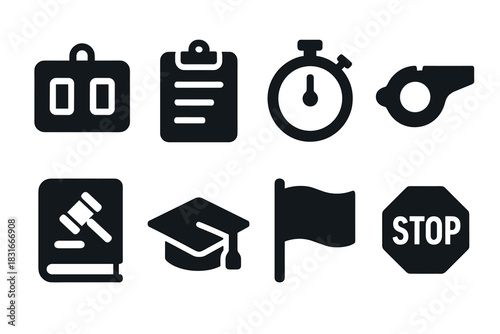 Minimalist icon set for education, law, sports, and traffic design projects