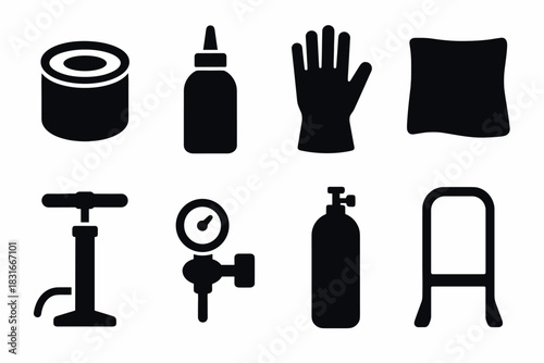 Collection of minimalist equipment icons for tool and hardware design