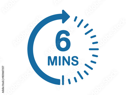 A blue circular arrow indicating a time frame of 6 minutes, with dashed tick marks around the outer edge.