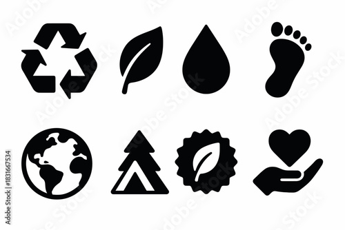 Minimalist eco icons collection for sustainable design and environmental awareness projects