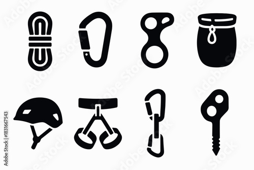 Essential climbing gear icons for outdoor adventure and safety design