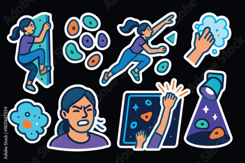 Dynamic rock climbing icons for adventure enthusiasts and fitness designs