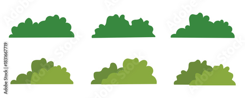Set of Bushes Illustration in Different Shapes on Checkered Backdrop