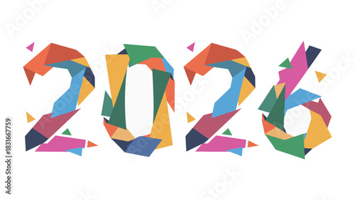 2026: A vibrant and colorful abstract composition announcing the arrival of the new year, evoking a sense of forward momentum and anticipation for the future.