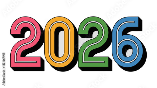 Colorful Countdown: Bold digits of the year 2026 stand out in a spectrum of vibrant colors. A striking visual represents forward-thinking ideas and future projections. 