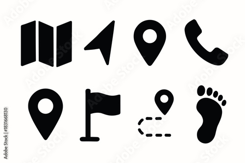 Navigation and location icons for maps and travel design projects