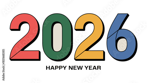 New Year 2026 Celebration: A vibrant and modern design for the upcoming New Year celebration, featuring bold typography of the year 2026, accompanied by a festive greeting.