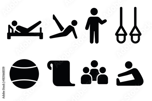 Pilates icon set for fitness and health design projects