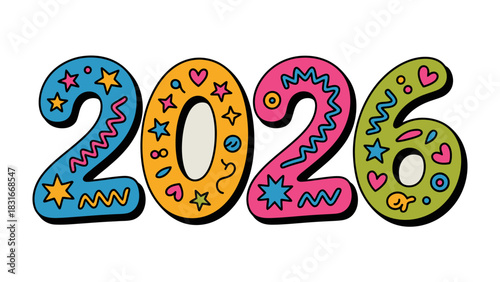 Embracing 2026: A vibrant and colorful design spells out the year 2026, offering a visual representation of the future.