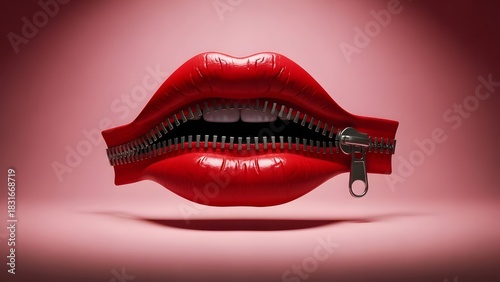 Glossy red lips sealed with a zipper — bold & dramatic! 💄🤐