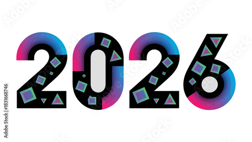 Digital 2026: An abstract and colorful representation of the year 2026, combining modern design with futuristic elements, offering a unique vision of the future.