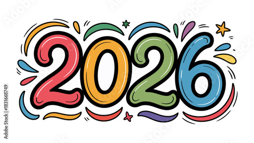 New Year's Vision: The vibrant digits of 2026 explode with a kaleidoscope of color, a visual representation of optimistic anticipation. A graphic for new beginnings