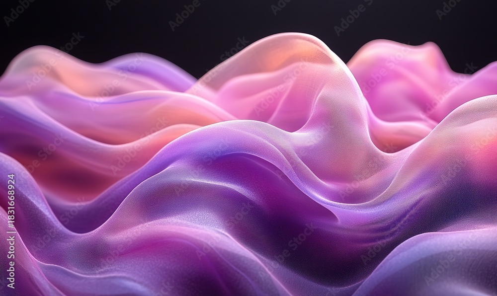 Obraz premium Flowing pink and purple translucent fabric wave texture abstract background