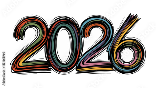 Vibrant 2026: A modern and dynamic graphic illustration, showcasing the numerical representation of the year 2026 in a colorful and artistic manner.