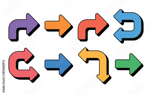 A collection of colorful, modern arrow icons points in various directions to indicate choices and navigation.