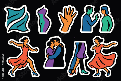 Vibrant tango dance icon set for dance enthusiasts and event design
