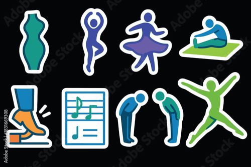 Vibrant dance icon collection for creative design and fitness themes