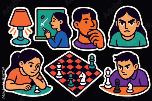 Strategic thinking and decision making illustrated with diverse icons for educational design