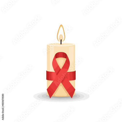 World AIDS Day remembrance graphic: Lit candle with red ribbon symbolizes hope, support, and solidarity for those affected by HIV and AIDS, awareness
