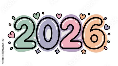 New Year 2026: A vibrant and celebratory illustration announces the arrival of the year 2026, evoking feelings of anticipation, and hope. The design is filled with colorful elements and symbols.