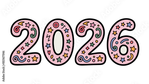 Envisioning the Future: A colorful and artistically designed numeral 2026, radiating optimism for the future. 