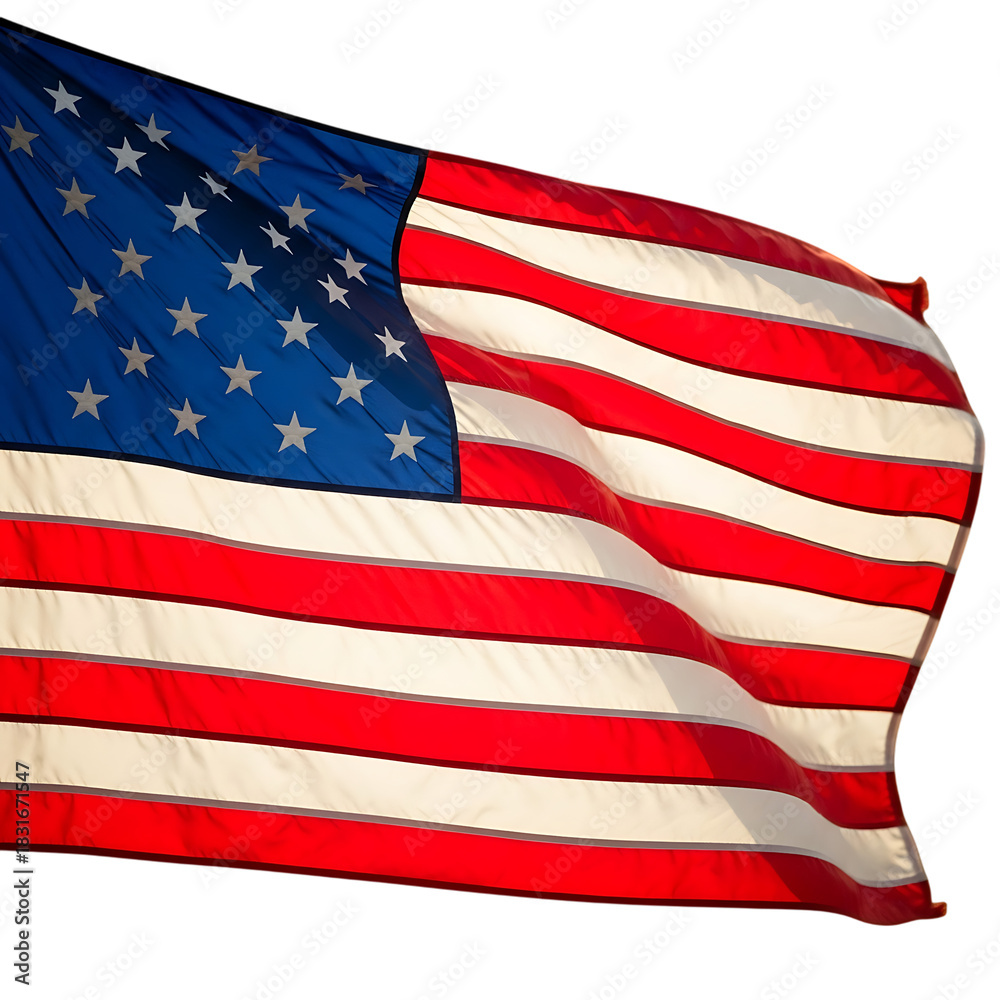 Obraz premium Waving american flag with prominent red white and blue stars and stripes