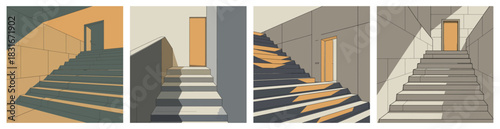 Liminal Space Art of Stairs and Doorway in Surreal Perspective