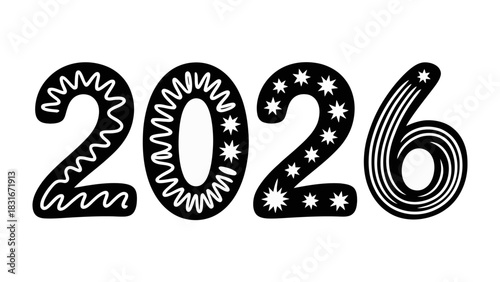 New Year's Eve: A creative and eye-catching illustration of the number 2026, perfect for festive greetings and announcements. The design showcases a playful yet elegant style.