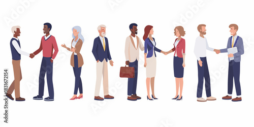 Diverse group of business people shaking hands meeting and collaborating together