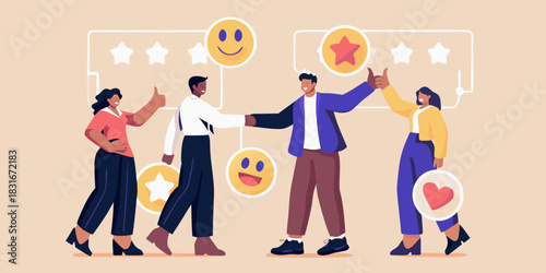 Customer feedback and satisfaction with positive reviews and ratings illustration