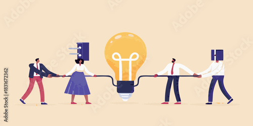 Teamwork and collaboration to power up a bright idea innovation and creativity