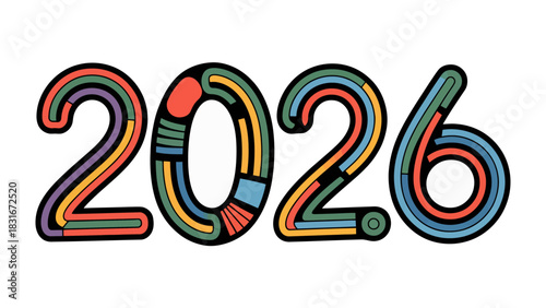 Colorful 2026 Typography: A vibrant and creatively designed representation of the year 2026, showcasing a fusion of color and modern design.