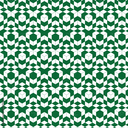 This is an optical illusion of consecutive cubes with a swatch that is compatible with the background material, which is three-dimensional and green. / 連続する立方体の騙し絵 背景素材 スウォッチ対応 目の錯覚 立体的 3D 緑
