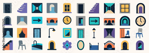 Liminal Space Icons with Doors, Windows, Stairs, and Clocks
