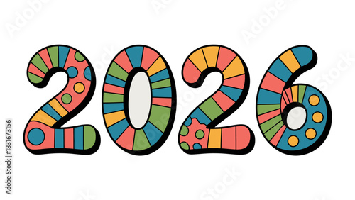 Vibrant Year 2026: An eye-catching and artistic representation of the year 2026, featuring playful patterns and lively colors that evoke a sense of optimism and anticipation for the future.