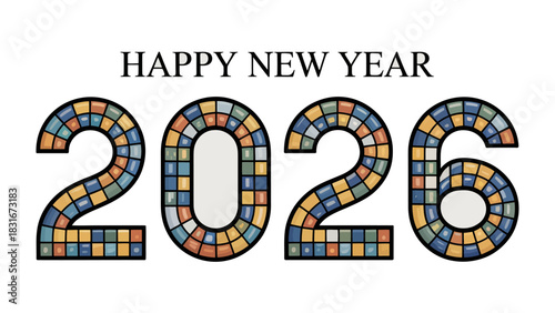 Celebrating 2026 New Year's: A vibrant mosaic spells out Happy New Year 2026, embodying the spirit of hope and new beginnings for the approaching year.