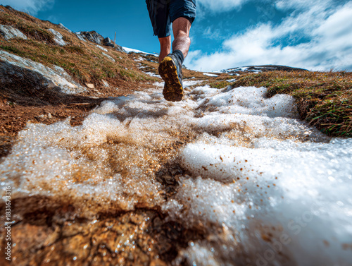 Trail Runner Ascending Snow-Covered Path