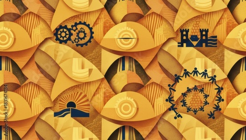 Abstract yellow geometric pattern representing teamwork and collaboration.