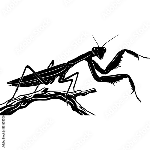 Praying mantis insect silhouette vector illustration on a white background Vector