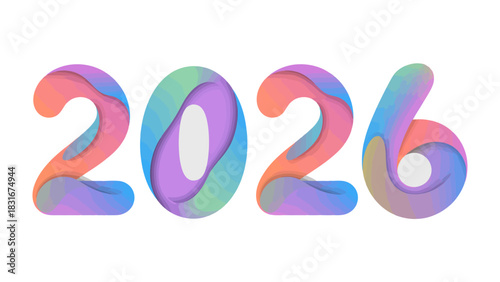 Colorful 2026 Typography: A vibrant and artistic representation of the year 2026, with each digit intricately designed in a modern, layered style, blending soft hues and dynamic shapes. 