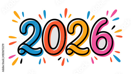 New Year Anticipation: A vibrant and colorful graphic showcasing the year 2026, set against a cheerful backdrop of celebratory elements, radiating excitement for new beginnings.