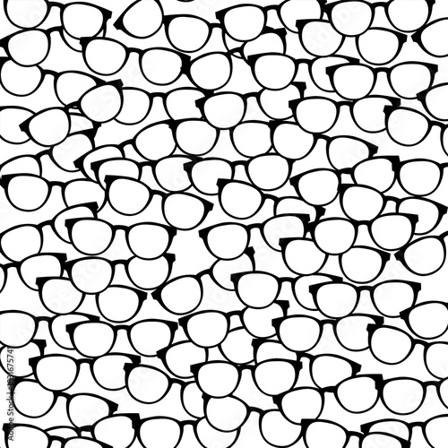 Black and white eyeglasses seamless pattern in simple outline style, perfect for backgrounds, fashion themes, eyewear designs, and textile prints.