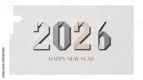 New Year 2026: A minimalist greeting card design showcases the new year with a modern typographic style, The numbers 2026 are cleverly crafted