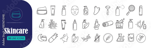 Skincare and Beauty Line Icon Set 30 Vector Symbols