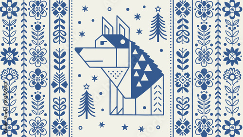 Celebrate winter holidays with this charming folk art dog design pattern for festive textiles or cards